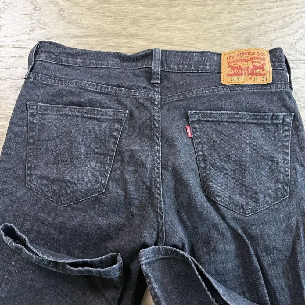 Levis 514 Jeans Men 34x34 (fits 34x32) Straight Fit Work Casual Black Cotton